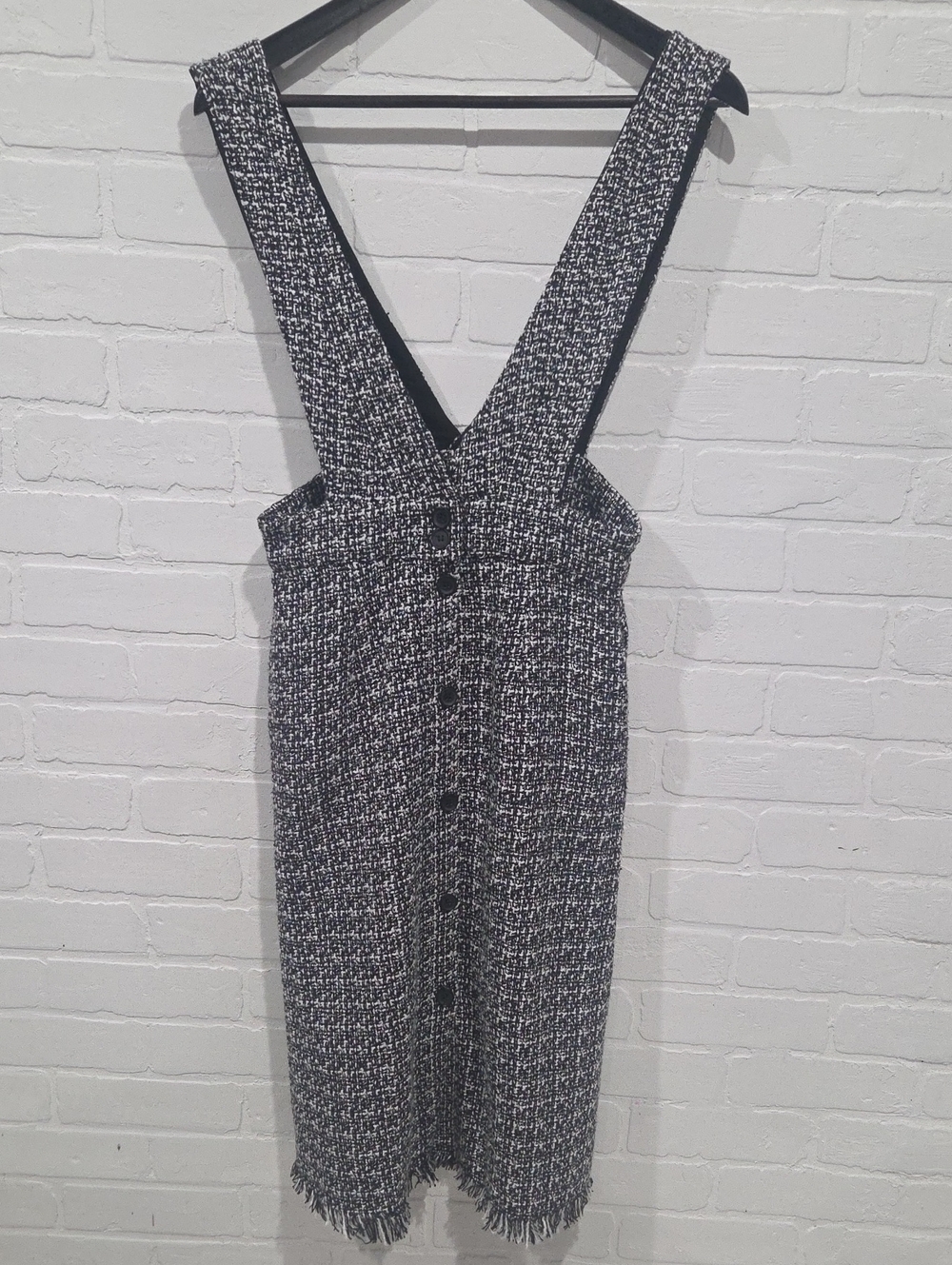 Paper Crane Black and White Tweed Midi Pinafore Dress